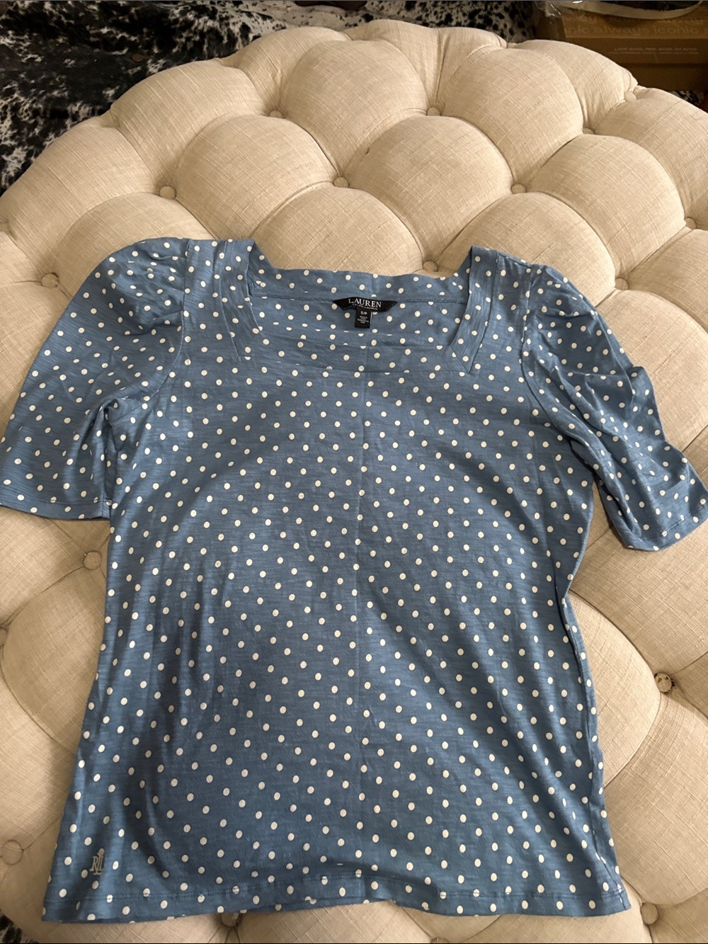Lauren Ralph Lauren Light Blue Polka Dot Short Sleeve Tee